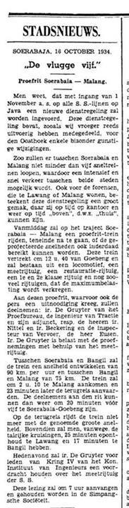 Koran yang memberitakan uji coba Vlugge Vijf pada Oktober 1934.